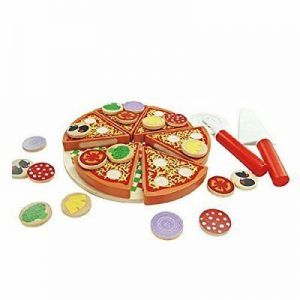 Montessori Wooden Pizza Food Set with Toppings Pre-Kindergarten Toy for Toddlers